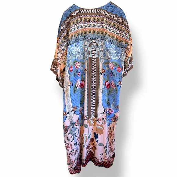 Bohemian Kimono duster, colorful print, midi length, one size fits most - Picture 3 of 8
